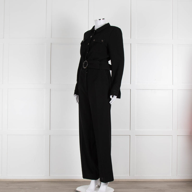 Sezane Black Crepe Long Sleeve Jumpsuit