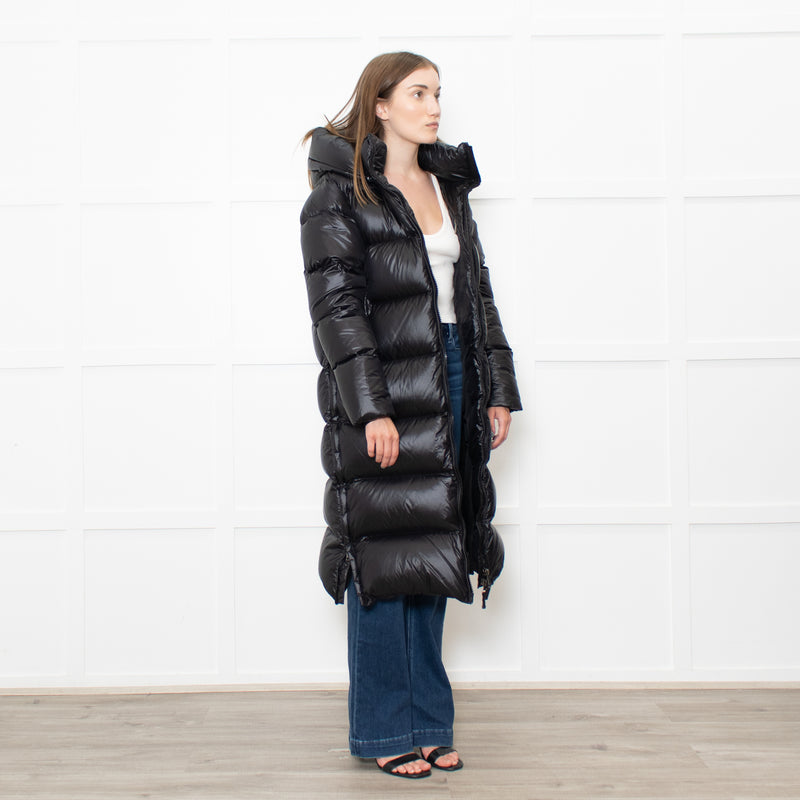 Cedrico Black Long Puffa Coat With Detachable Hood