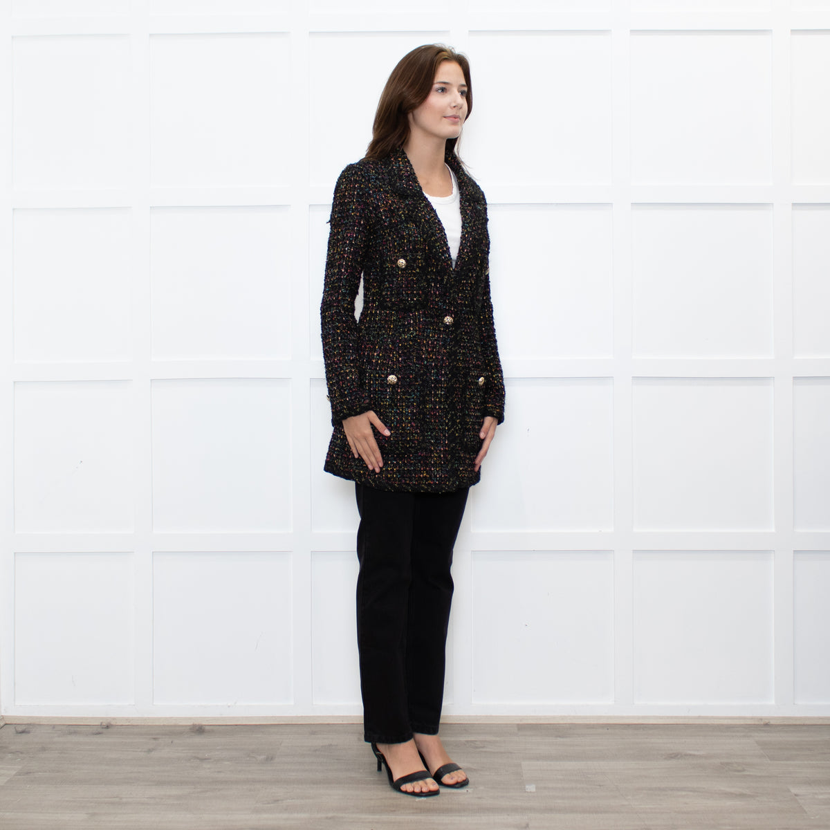Luisa Spagnoli Black Multi Colour Tweed Blazer Jacket