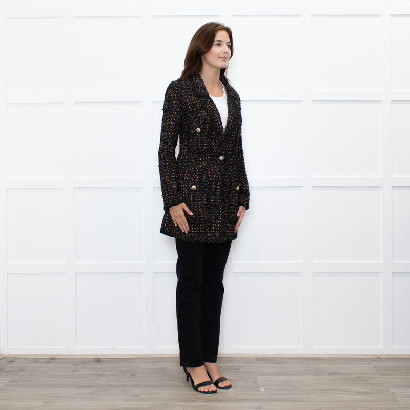 Luisa Spagnoli Black Multi Colour Tweed Blazer Jacket