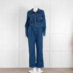 Sezane Dark Denim Long Sleeve Jumpsuit with Belt