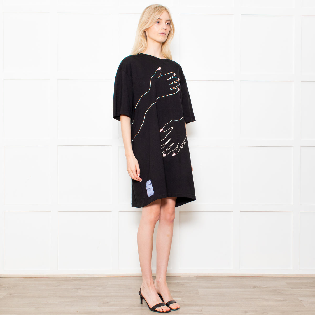 McQueen Black T Shirt Dress With Two Hand Print