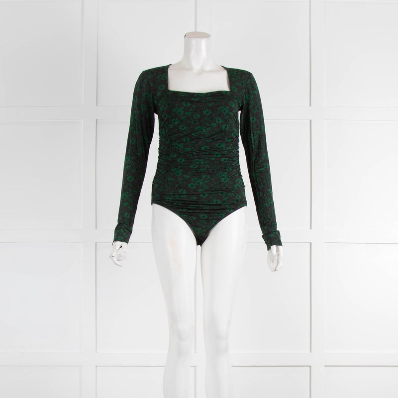 Ganni Green/Black Floral Bodysuit