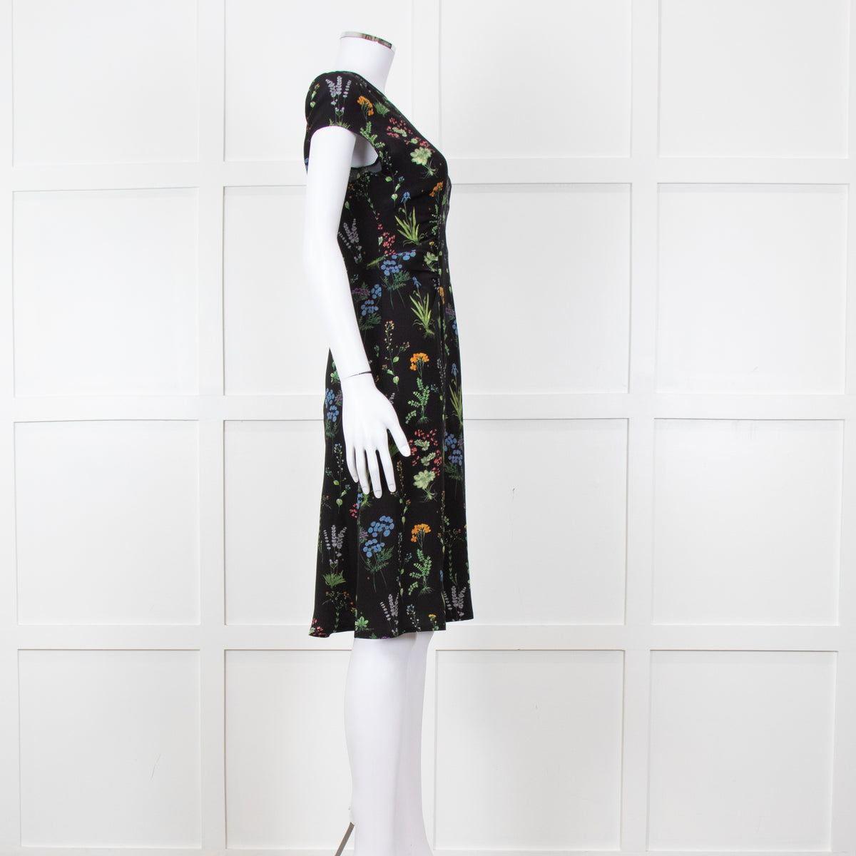 Altuzarra Black Green  Yellow Floral Short Sleeve Dress