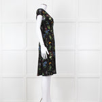 Altuzarra Black Green  Yellow Floral Short Sleeve Dress