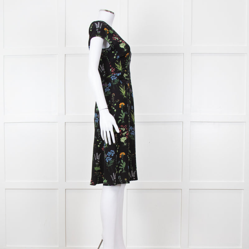 Altuzarra Black Green  Yellow Floral Short Sleeve Dress