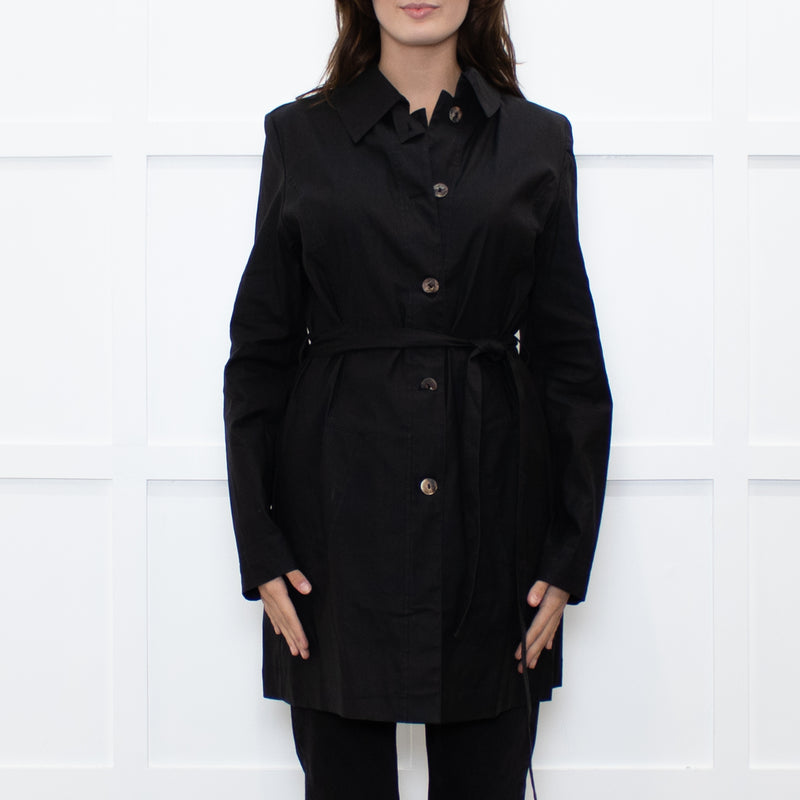 Sarah Pacini Black Cotton Blend Trench Coat