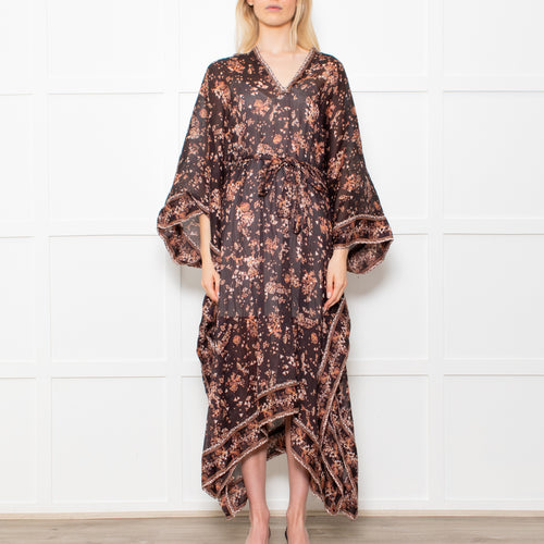 Isabel Marant Amira Black And Brown Pattern Cotton And Silk Blend Midi Dress