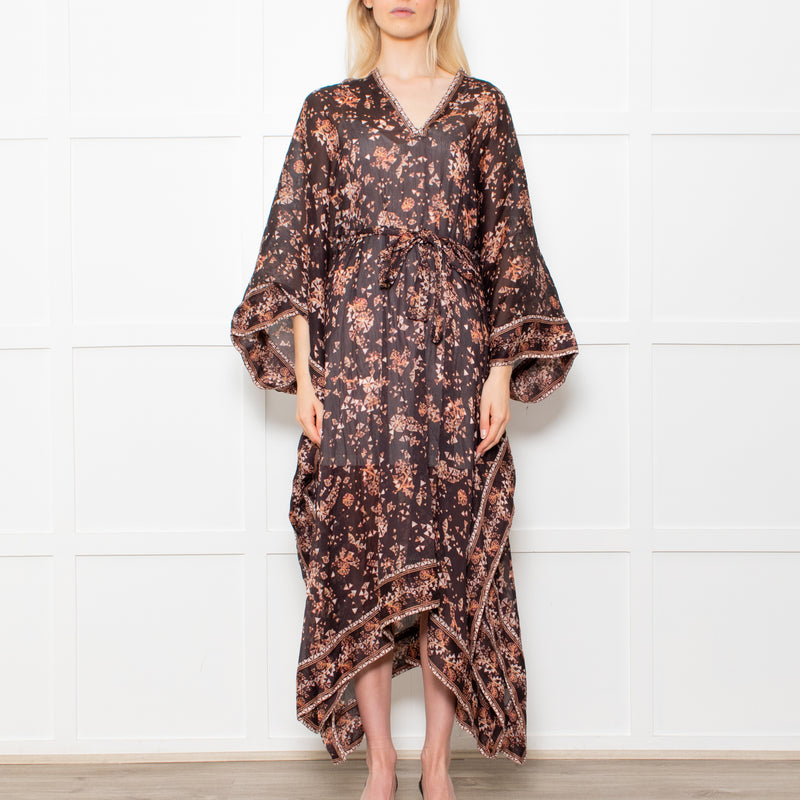 Isabel Marant Amira Black And Brown Pattern Cotton And Silk Blend Midi Dress