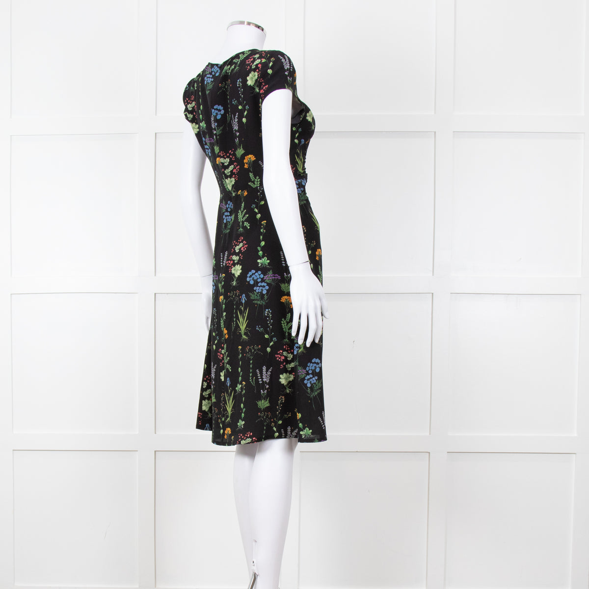 Altuzarra Black Green  Yellow Floral Short Sleeve Dress