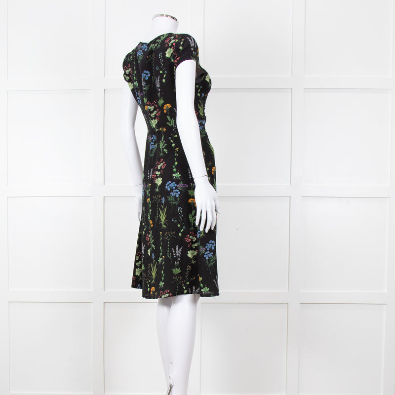 Altuzarra Black Green  Yellow Floral Short Sleeve Dress