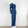 Sezane Dark Denim Long Sleeve Jumpsuit with Belt