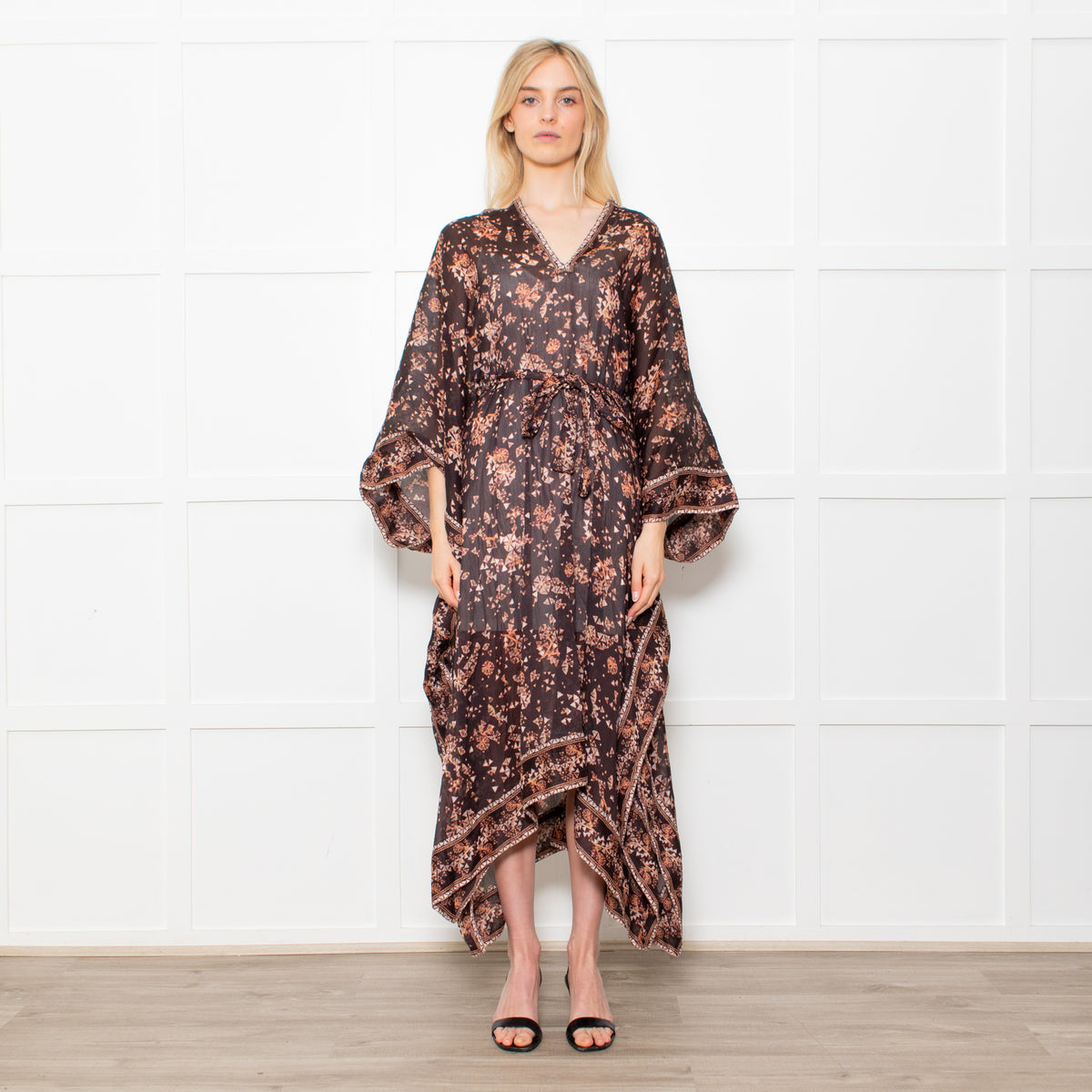Isabel Marant Amira Black And Brown Pattern Cotton And Silk Blend Midi Dress