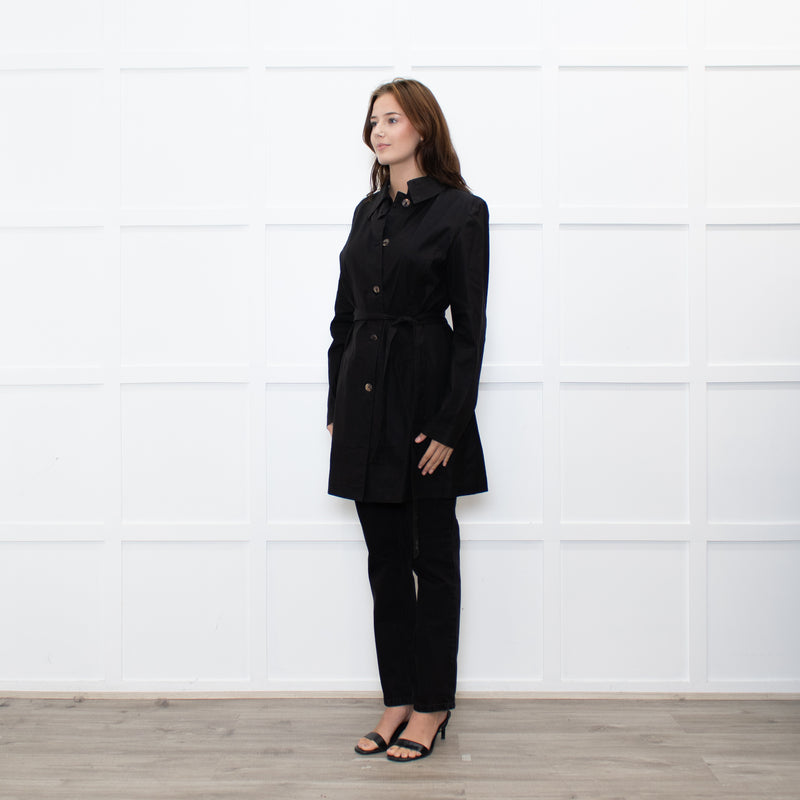 Sarah Pacini Black Cotton Blend Trench Coat