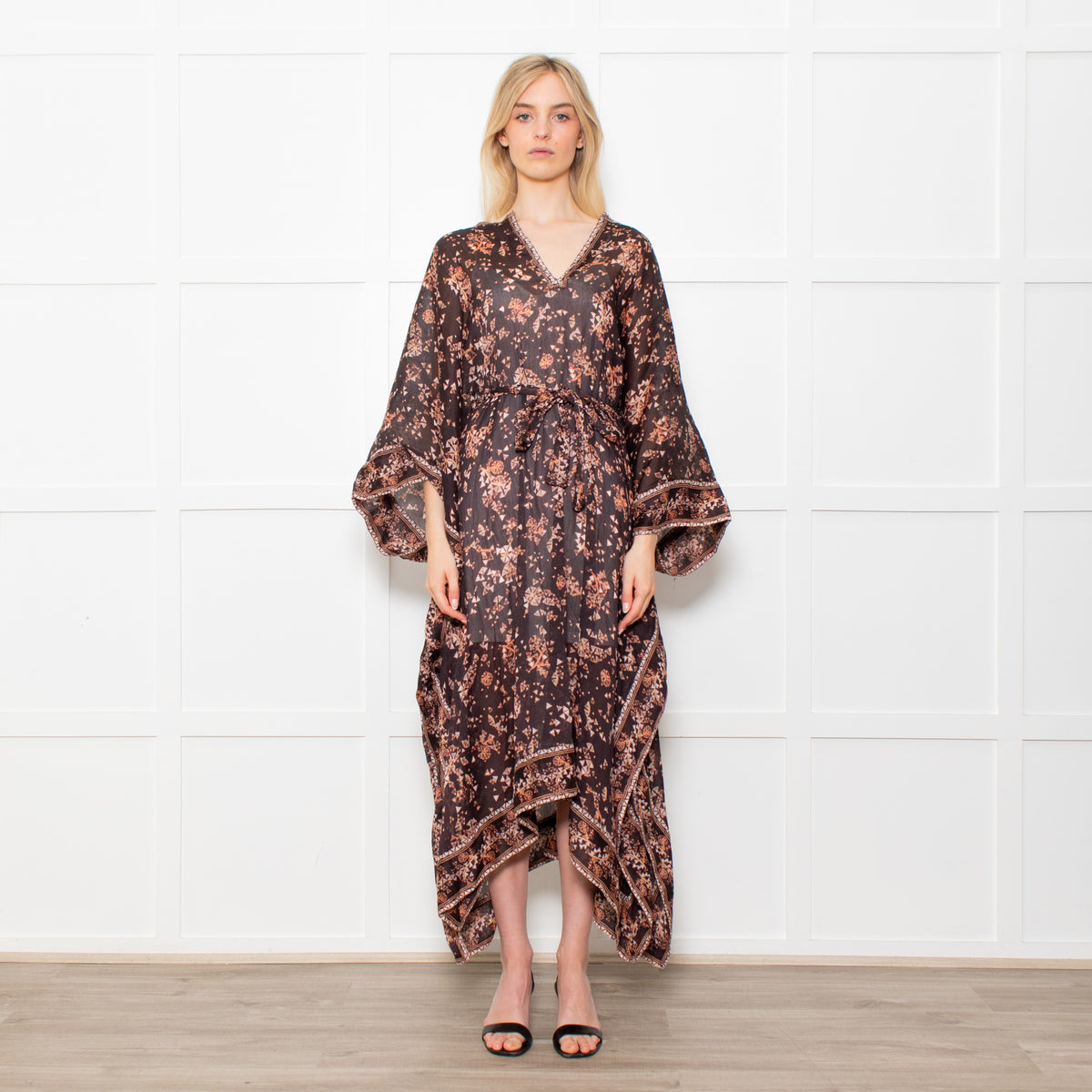Isabel Marant Amira Black And Brown Pattern Cotton And Silk Blend Midi Dress