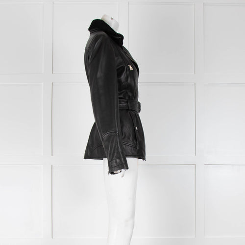 Oakwood Black Leather Detachable Sheepskin Collar Jacket