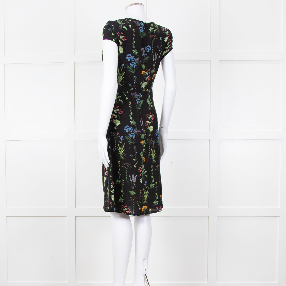 Altuzarra Black Green  Yellow Floral Short Sleeve Dress