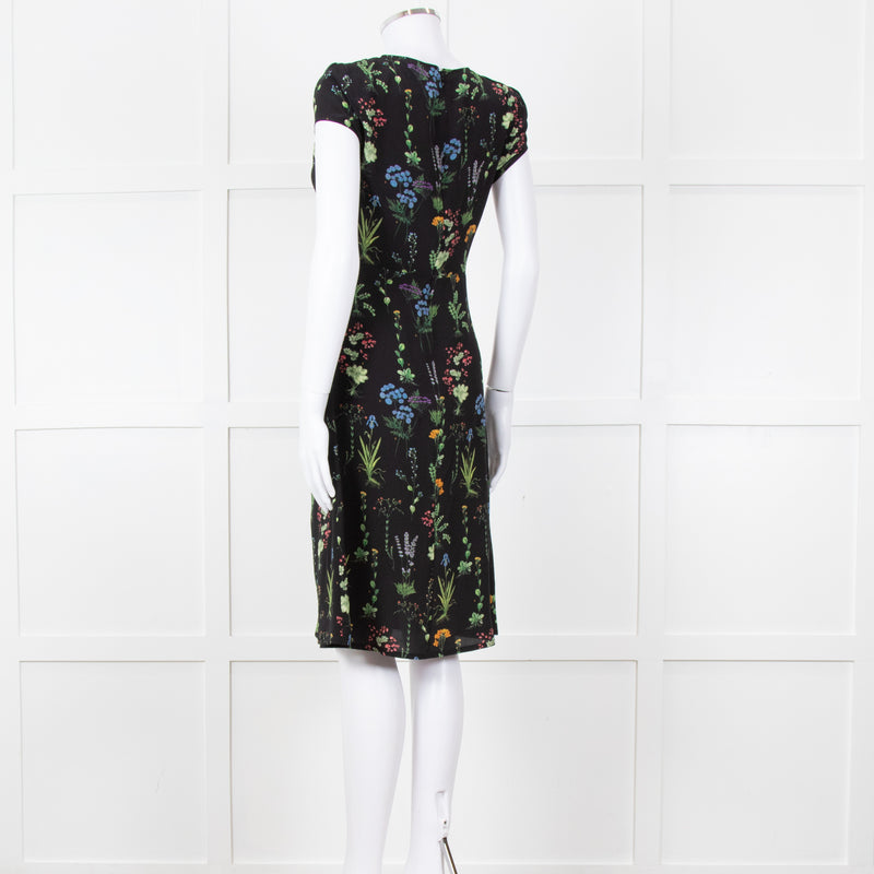 Altuzarra Black Green  Yellow Floral Short Sleeve Dress