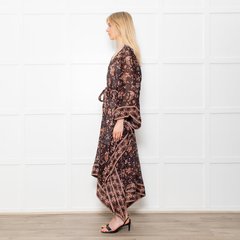 Isabel Marant Amira Black And Brown Pattern Cotton And Silk Blend Midi Dress