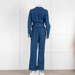 Sezane Dark Denim Long Sleeve Jumpsuit with Belt