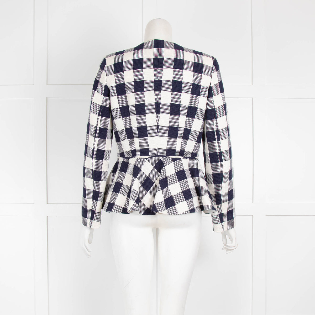 Carolina Herrera Navy & White Check Jacket with Peplum