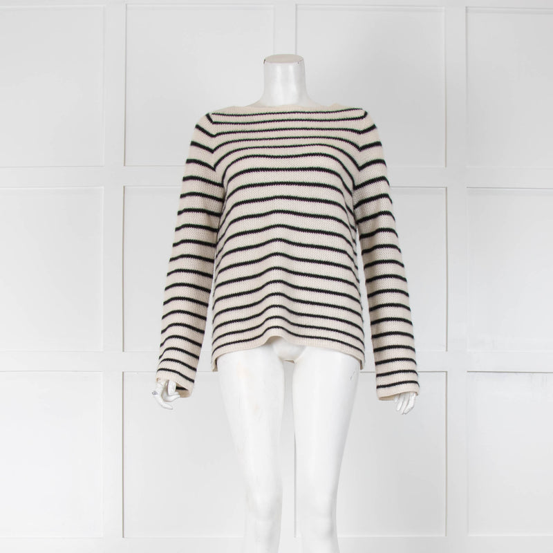 360 Cashmere Black and Cream Stripe Jumper