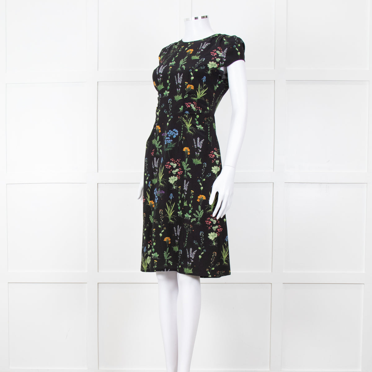 Altuzarra Black Green  Yellow Floral Short Sleeve Dress