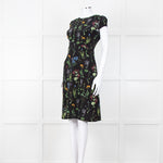 Altuzarra Black Green  Yellow Floral Short Sleeve Dress