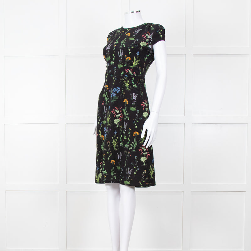 Altuzarra Black Green  Yellow Floral Short Sleeve Dress