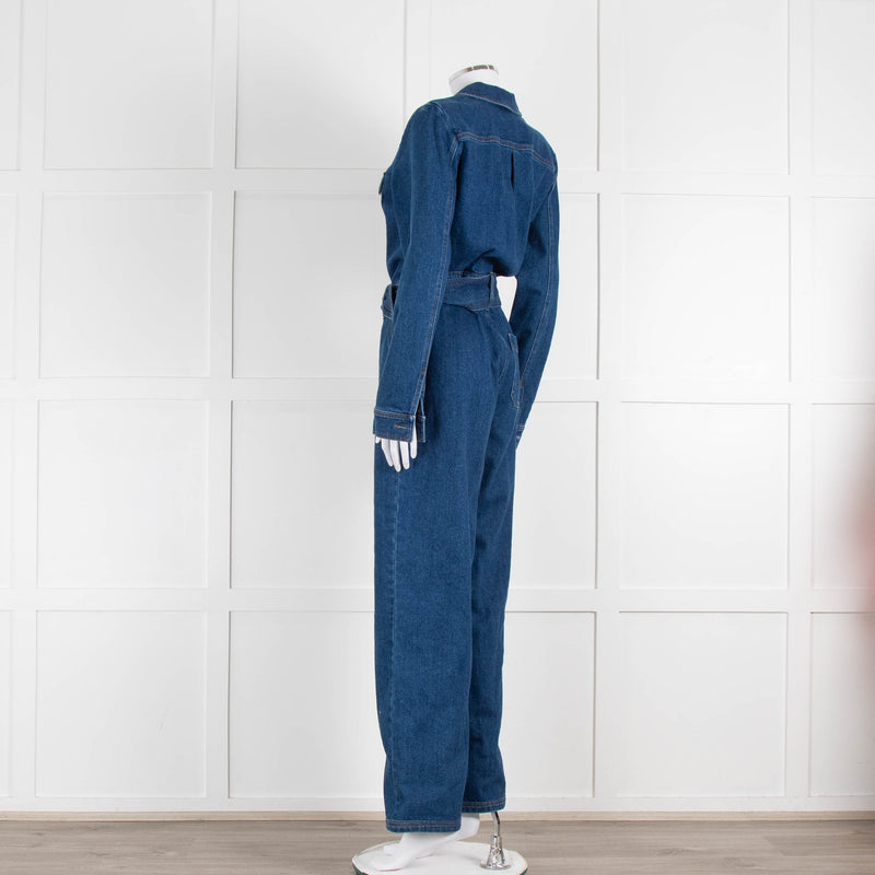 Sezane Dark Denim Long Sleeve Jumpsuit with Belt