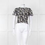 Me + Em Cream Green Black Floral Smocking Top