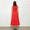 Saloni Red Button Up Sleeveless Belted Linen Blend Dress