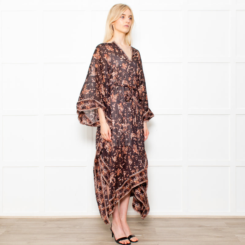 Isabel Marant Amira Black And Brown Pattern Cotton And Silk Blend Midi Dress