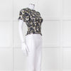 Me + Em Cream Green Black Floral Smocking Top
