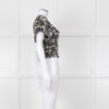 Me + Em Cream Green Black Floral Smocking Top