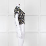Me + Em Cream Green Black Floral Smocking Top