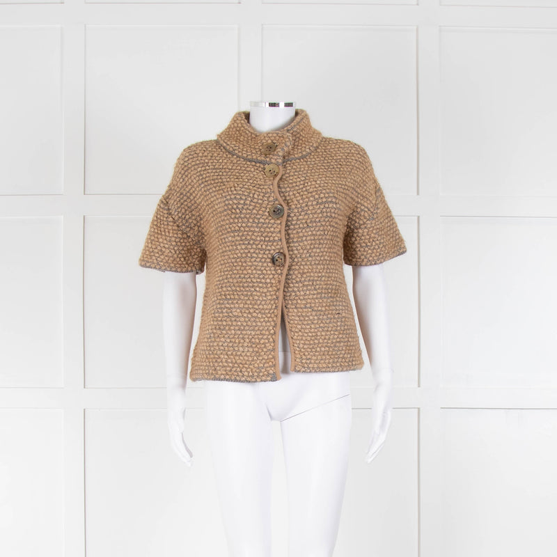 Piazza Sempione Camel And Grey Boucle Short Sleeve Jacket