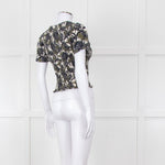Me + Em Cream Green Black Floral Smocking Top