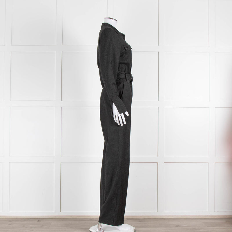 Sezane Grey Belted Waist Jumpsuit with Collar