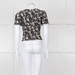 Me + Em Cream Green Black Floral Smocking Top