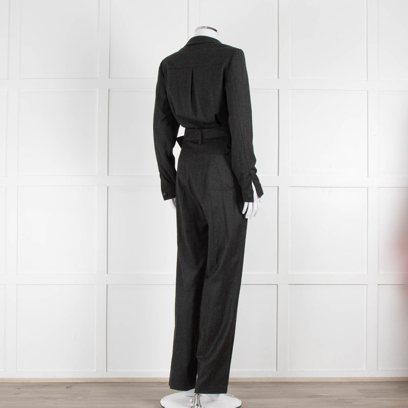 Sezane Grey Belted Waist Jumpsuit with Collar