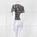 Me + Em Cream Green Black Floral Smocking Top