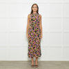 Saloni Black Pink White Floral Open Back Long Dress
