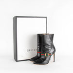 Gucci Black Charlotte Boots Red Green Gross Grain With Buckle