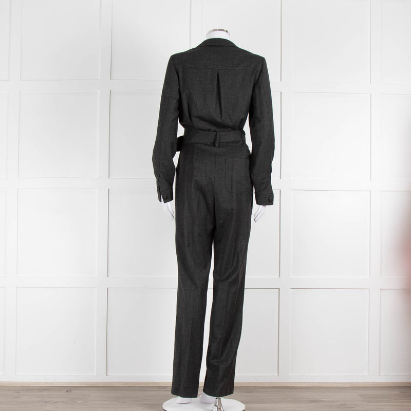 Sezane Grey Belted Waist Jumpsuit with Collar