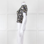 Me + Em Cream Green Black Floral Smocking Top