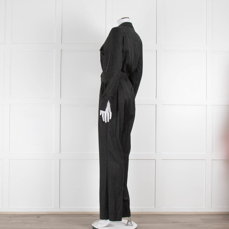 Sezane Grey Belted Waist Jumpsuit with Collar