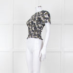 Me + Em Cream Green Black Floral Smocking Top