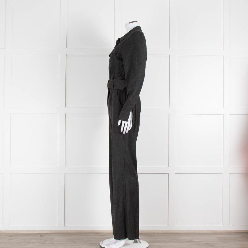 Sezane Grey Belted Waist Jumpsuit with Collar