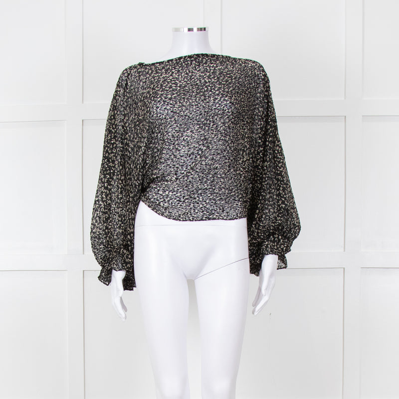 Joie Black Beige Animal Print Baggy Sleeves Top